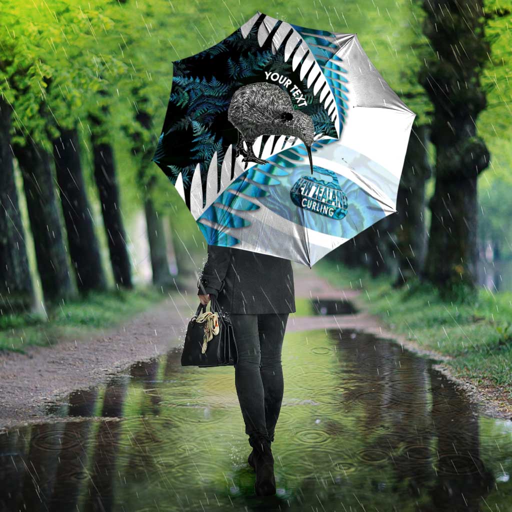 New Zealand Silver Fern Curling Personalised Umbrella Aotearoa Kiwi Ponga Paua Shell Version LT14 - Polynesian Pride