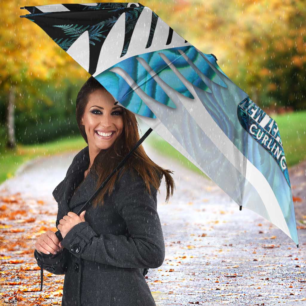 New Zealand Silver Fern Curling Personalised Umbrella Aotearoa Kiwi Ponga Paua Shell Version LT14 - Polynesian Pride