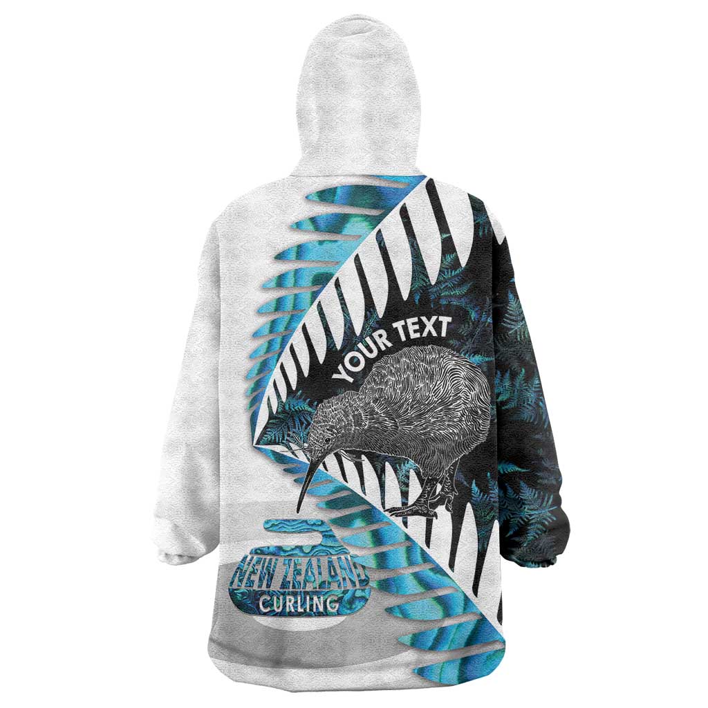 New Zealand Silver Fern Curling Personalised Wearable Blanket Hoodie Aotearoa Kiwi Ponga Paua Shell Version LT14 - Polynesian Pride