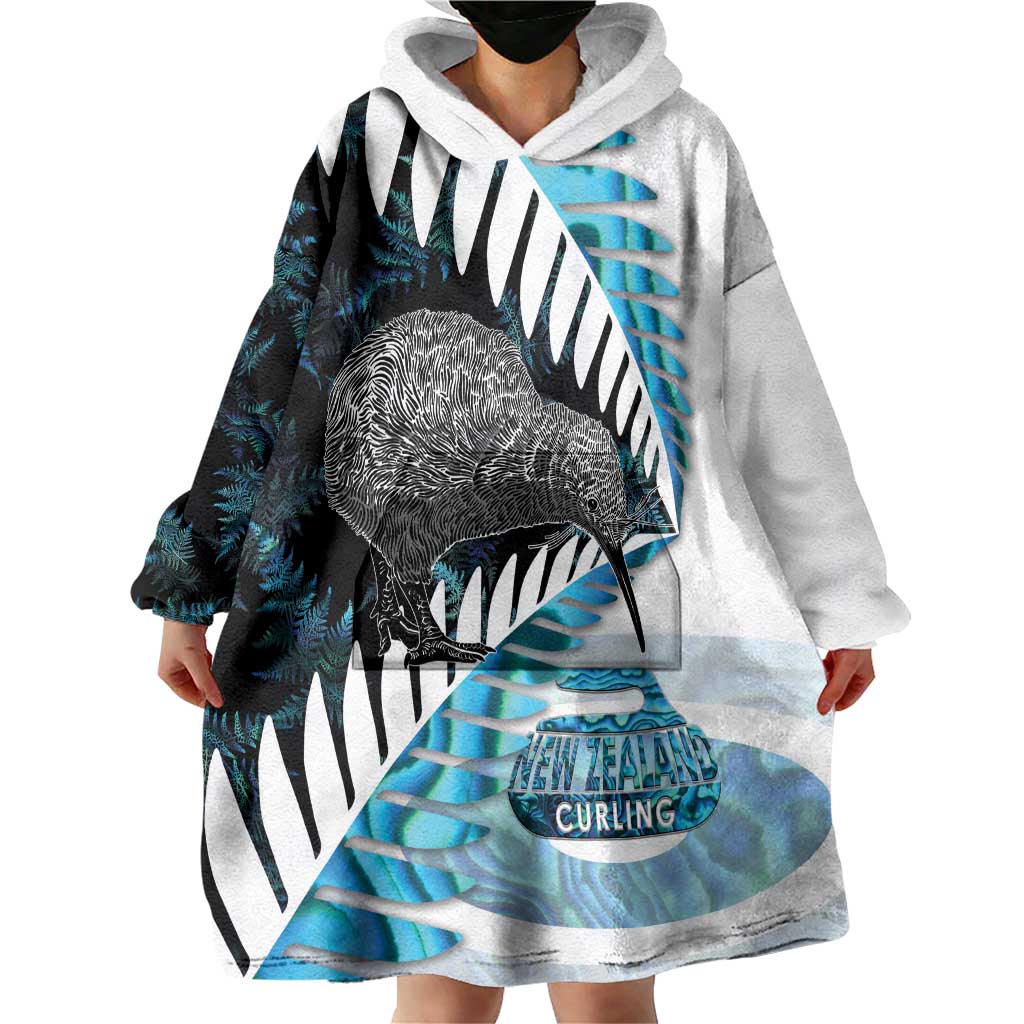 New Zealand Silver Fern Curling Personalised Wearable Blanket Hoodie Aotearoa Kiwi Ponga Paua Shell Version LT14 - Polynesian Pride