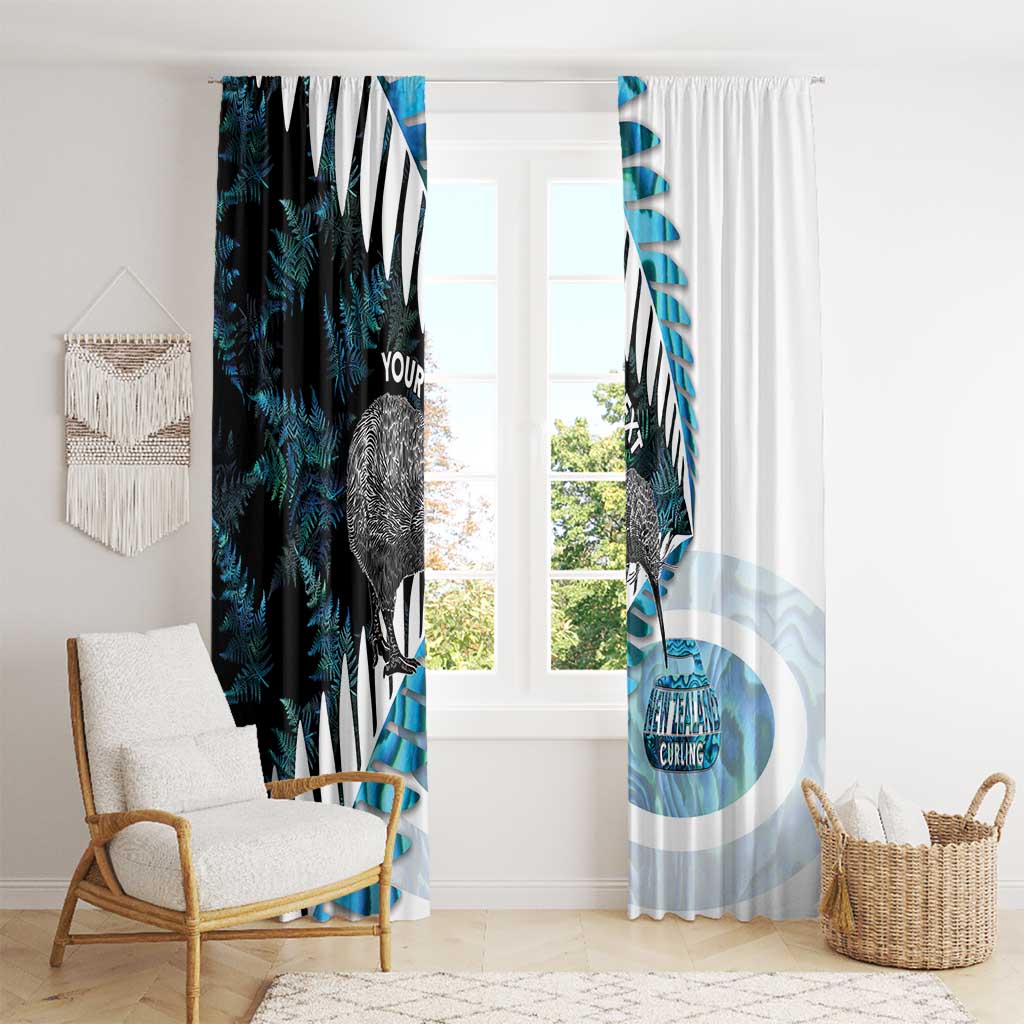 New Zealand Silver Fern Curling Personalised Window Curtain Aotearoa Kiwi Ponga Paua Shell Version - Polynesian Pride