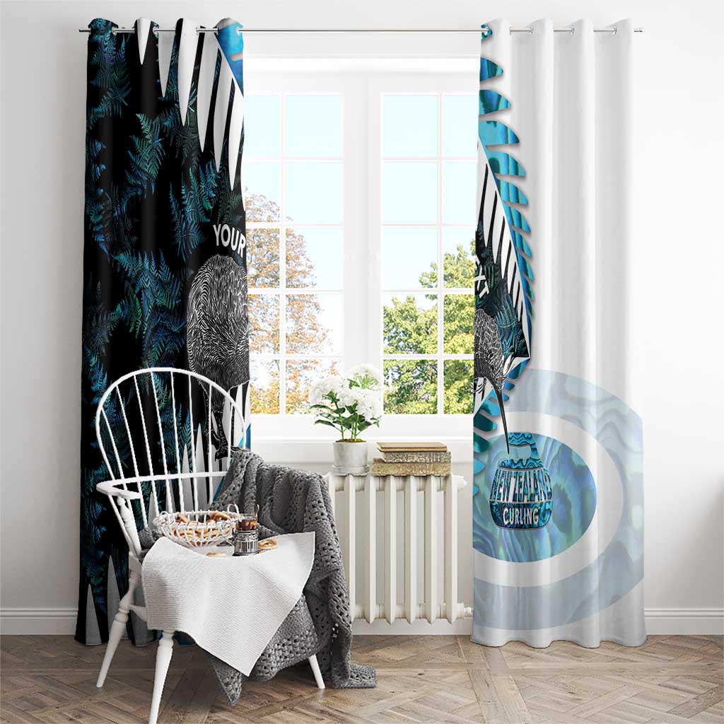 New Zealand Silver Fern Curling Personalised Window Curtain Aotearoa Kiwi Ponga Paua Shell Version - Polynesian Pride