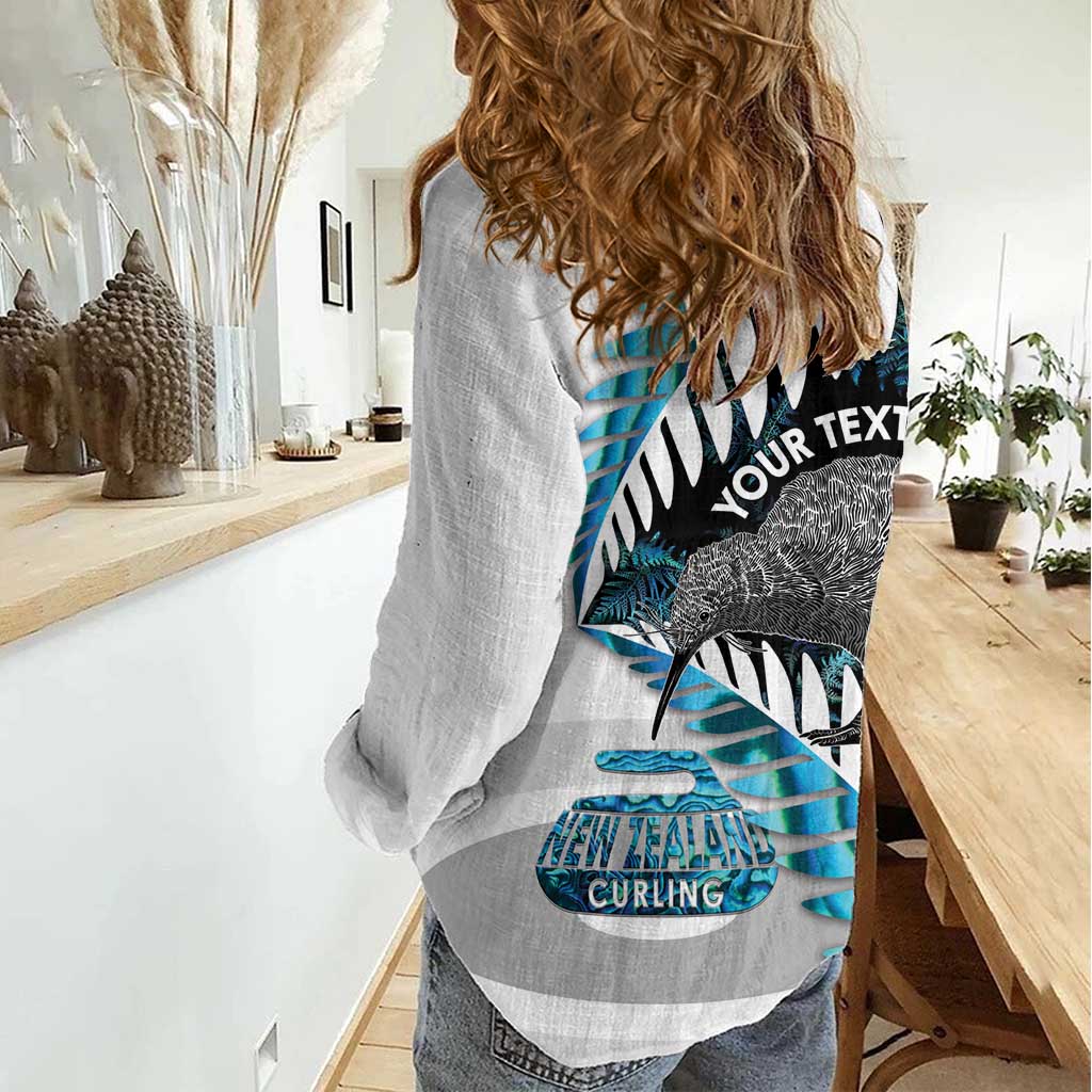 New Zealand Silver Fern Curling Personalised Women Casual Shirt Aotearoa Kiwi Ponga Paua Shell Version LT14 - Polynesian Pride