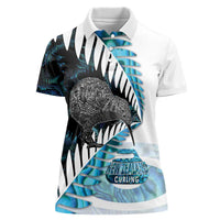 New Zealand Silver Fern Curling Personalised Women Polo Shirt Aotearoa Kiwi Ponga Paua Shell Version LT14 Female Black - Polynesian Pride