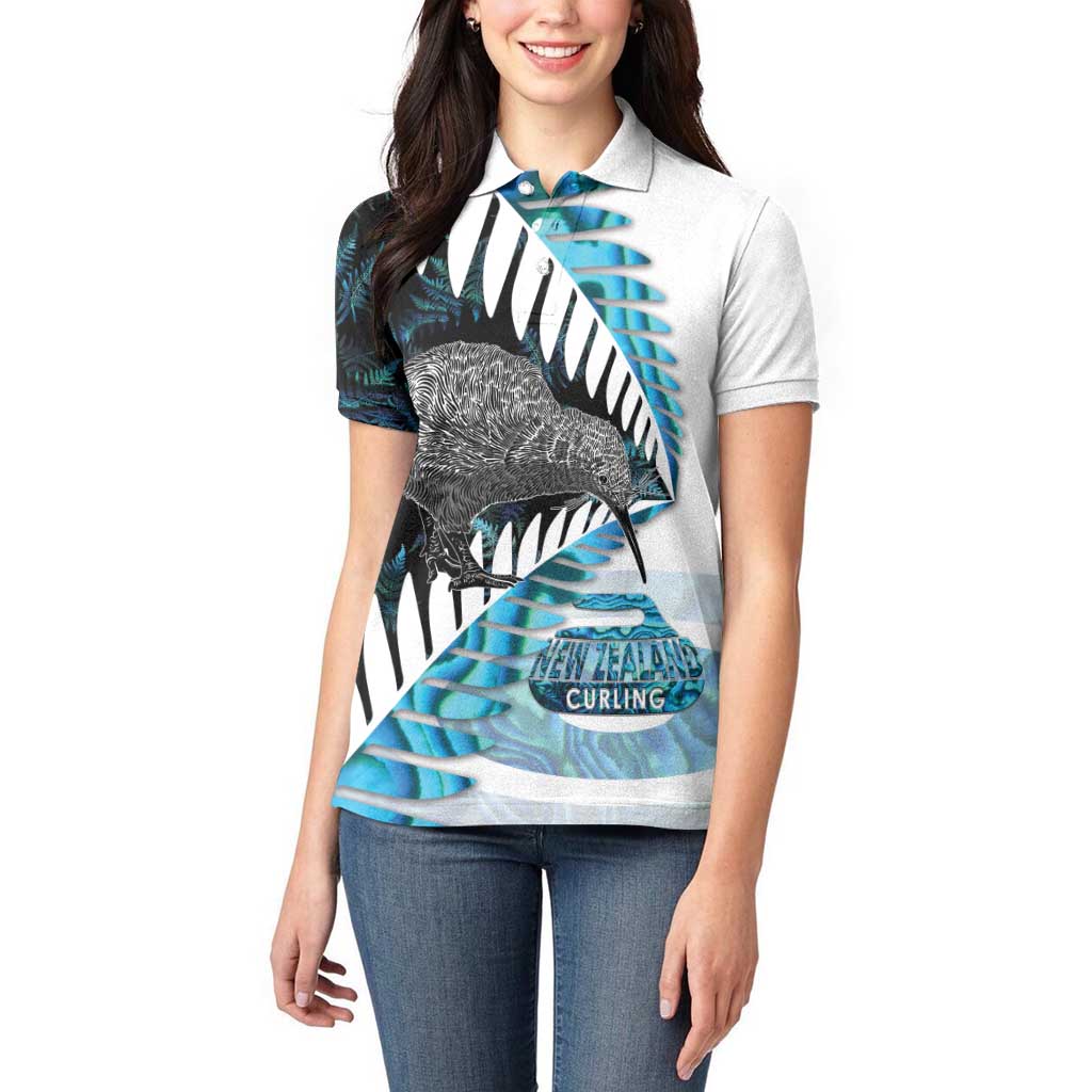New Zealand Silver Fern Curling Personalised Women Polo Shirt Aotearoa Kiwi Ponga Paua Shell Version LT14 - Polynesian Pride