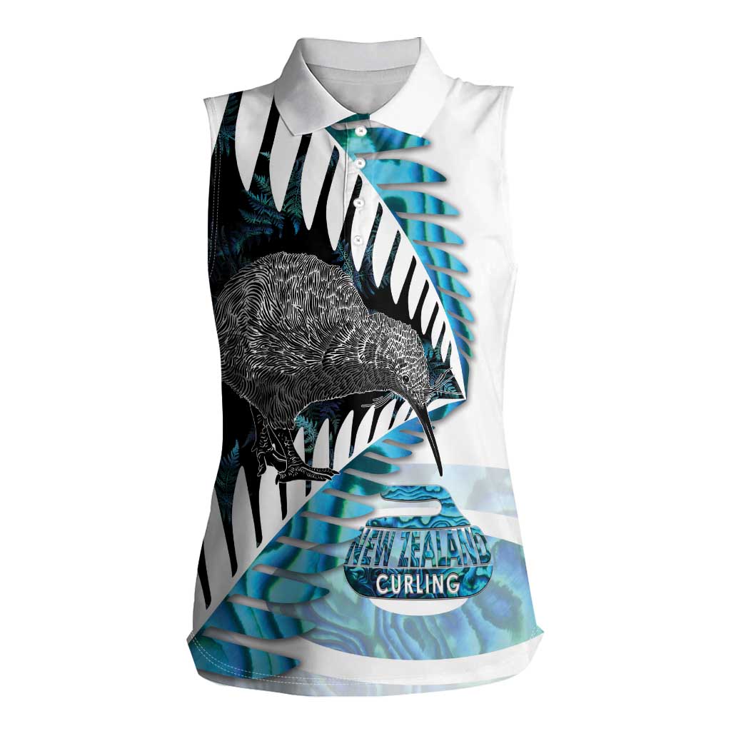 New Zealand Silver Fern Curling Personalised Women Sleeveless Polo Shirt Aotearoa Kiwi Ponga Paua Shell Version LT14 Female Black - Polynesian Pride