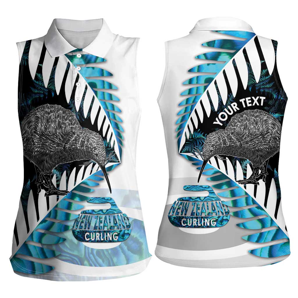 New Zealand Silver Fern Curling Personalised Women Sleeveless Polo Shirt Aotearoa Kiwi Ponga Paua Shell Version LT14 - Polynesian Pride