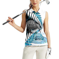 New Zealand Silver Fern Curling Personalised Women Sleeveless Polo Shirt Aotearoa Kiwi Ponga Paua Shell Version LT14 - Polynesian Pride