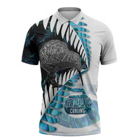 New Zealand Silver Fern Curling Personalised Zipper Polo Shirt Aotearoa Kiwi Ponga Paua Shell Version LT14 Black - Polynesian Pride