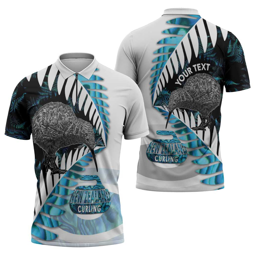 New Zealand Silver Fern Curling Personalised Zipper Polo Shirt Aotearoa Kiwi Ponga Paua Shell Version LT14 - Polynesian Pride