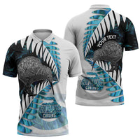 New Zealand Silver Fern Curling Personalised Zipper Polo Shirt Aotearoa Kiwi Ponga Paua Shell Version LT14 - Polynesian Pride