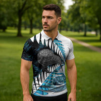 New Zealand Silver Fern Curling Personalised Zipper Polo Shirt Aotearoa Kiwi Ponga Paua Shell Version LT14 - Polynesian Pride