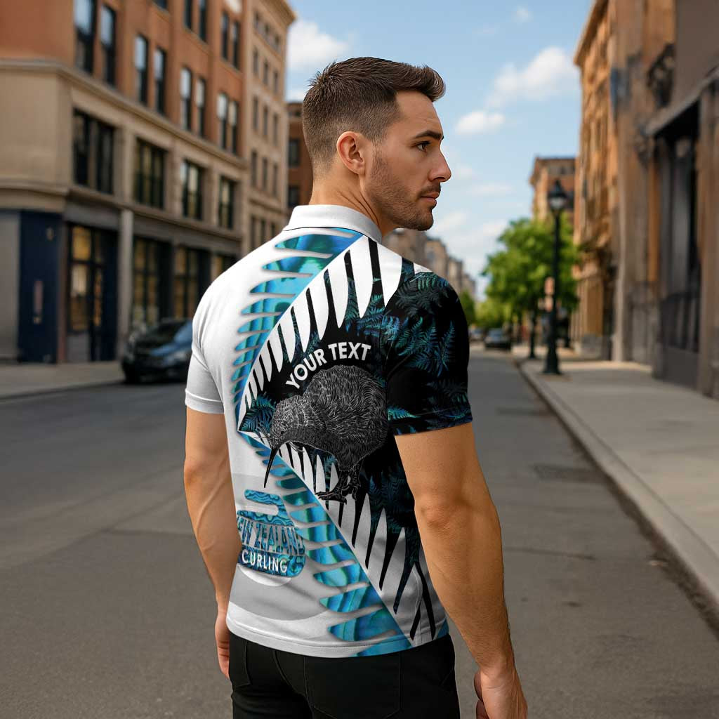 New Zealand Silver Fern Curling Personalised Zipper Polo Shirt Aotearoa Kiwi Ponga Paua Shell Version LT14 - Polynesian Pride