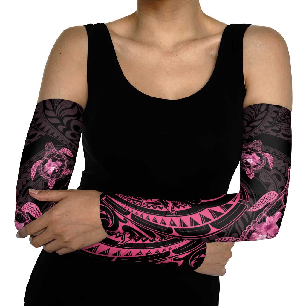 Pink Black Polynesia Floral Sea Turtle Arm Sleeves - Polynesian Pride