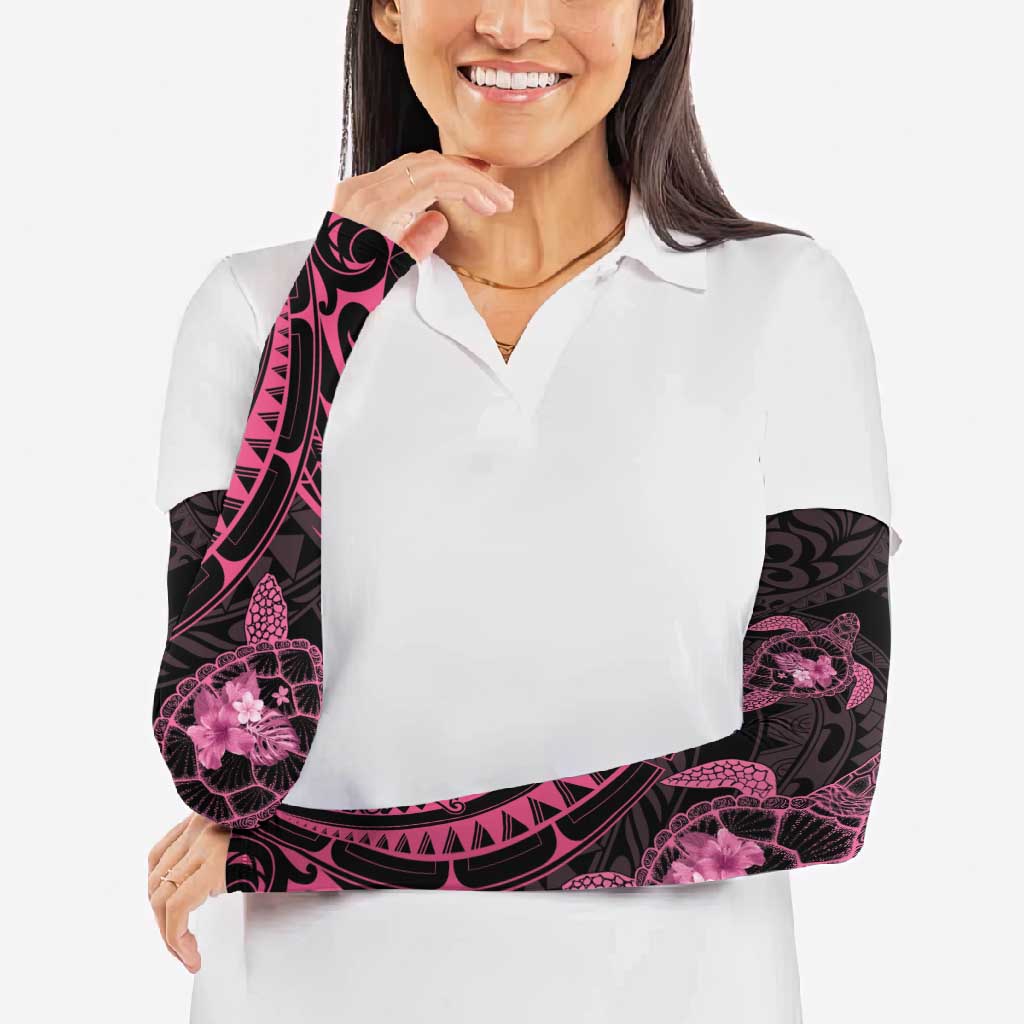 Pink Black Polynesia Floral Sea Turtle Arm Sleeves - Polynesian Pride
