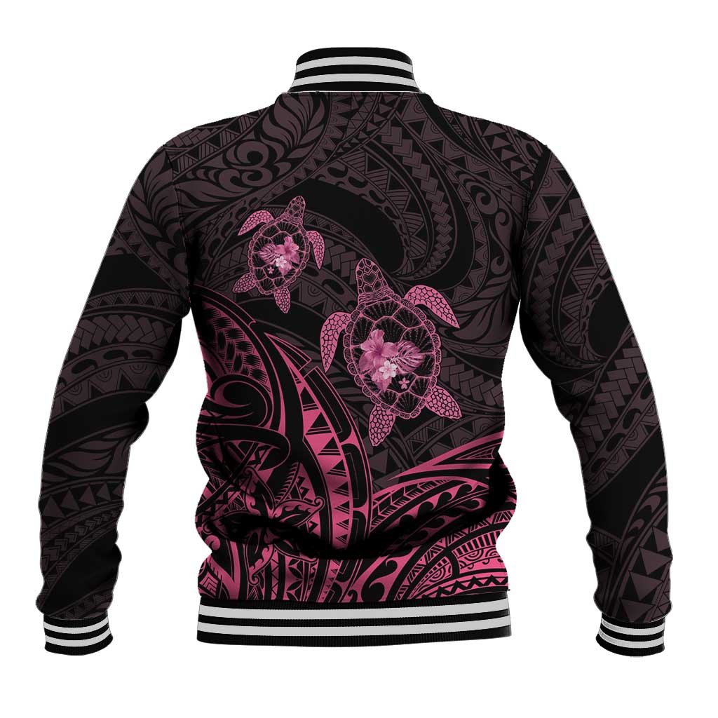 Pink Black Polynesia Floral Sea Turtle Baseball Jacket - Polynesian Pride
