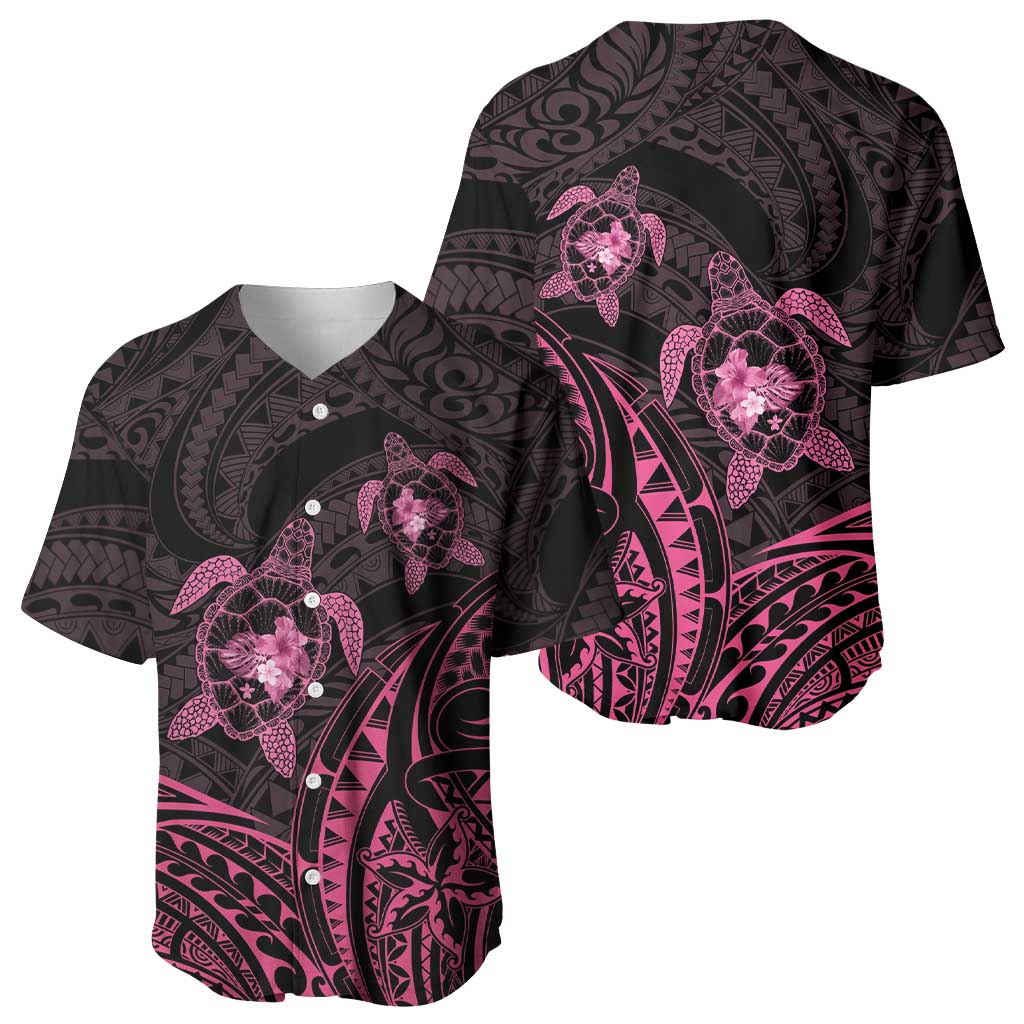 Pink Black Polynesia Floral Sea Turtle Baseball Jersey - Polynesian Pride