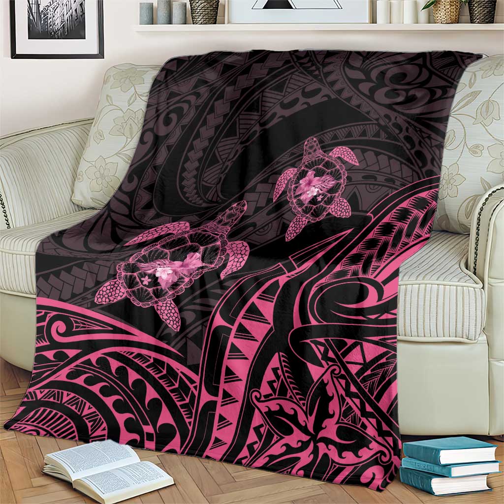 Pink Black Polynesia Floral Sea Turtle Blanket - Polynesian Pride