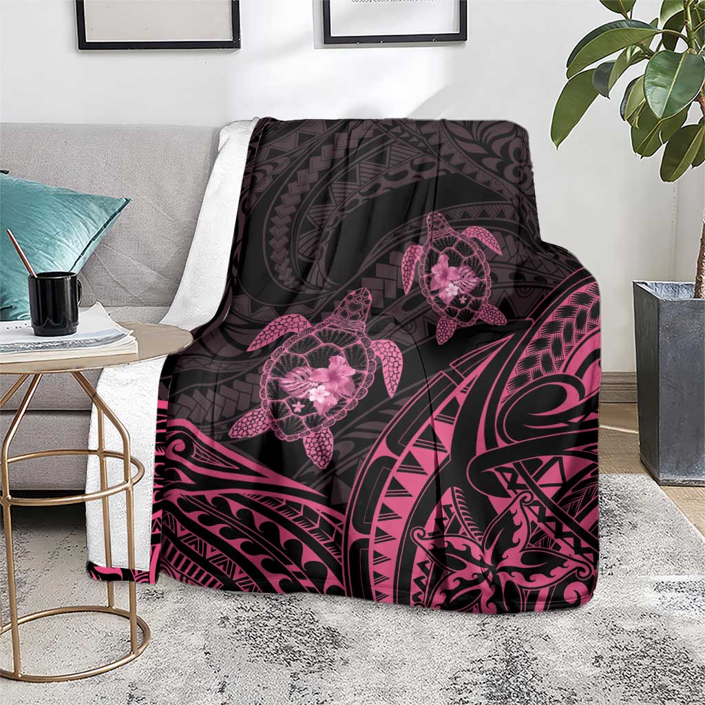 Pink Black Polynesia Floral Sea Turtle Blanket - Polynesian Pride