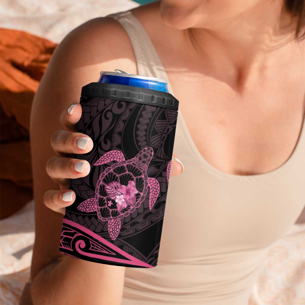 Pink Black Polynesia Floral Sea Turtle 4 in 1 Can Cooler Tumbler - Polynesian Pride