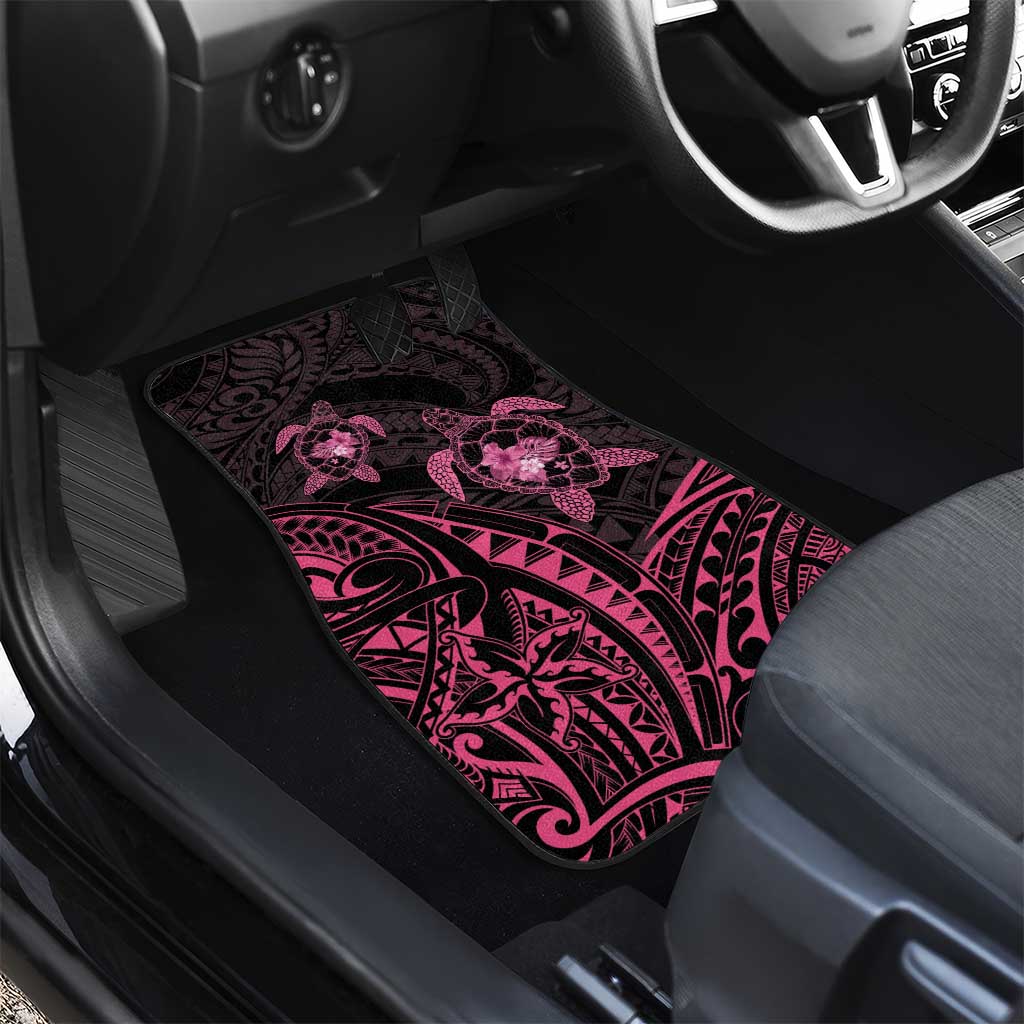 Pink Black Polynesia Floral Sea Turtle Car Mats - Polynesian Pride
