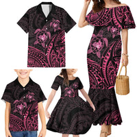 Pink Black Polynesia Floral Sea Turtle Family Matching Mermaid Dress and Hawaiian Shirt LT14 - Polynesian Pride
