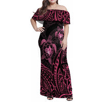 Pink Black Polynesia Floral Sea Turtle Family Matching Off Shoulder Maxi Dress and Hawaiian Shirt LT14 Mom's Dress Black - Polynesian Pride