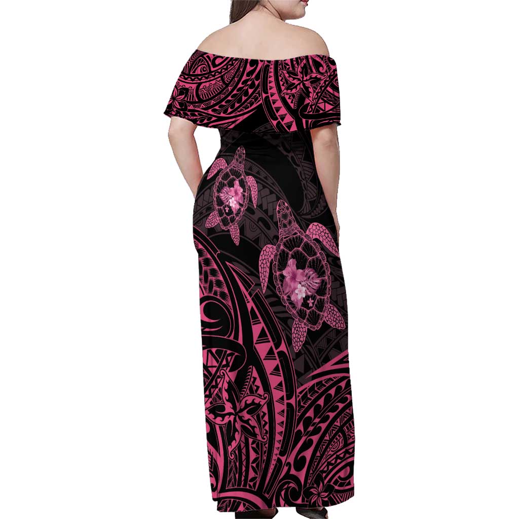 Pink Black Polynesia Floral Sea Turtle Family Matching Off Shoulder Maxi Dress and Hawaiian Shirt LT14 - Polynesian Pride