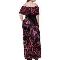 Pink Black Polynesia Floral Sea Turtle Family Matching Off Shoulder Maxi Dress and Hawaiian Shirt LT14 - Polynesian Pride