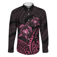 Pink Black Polynesia Floral Sea Turtle Family Matching Off Shoulder Short Dress and Hawaiian Shirt LT14 Dad's Shirt - Long Sleeve Black - Polynesian Pride