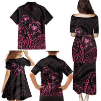 Pink Black Polynesia Floral Sea Turtle Family Matching Puletasi and Hawaiian Shirt - Polynesian Pride