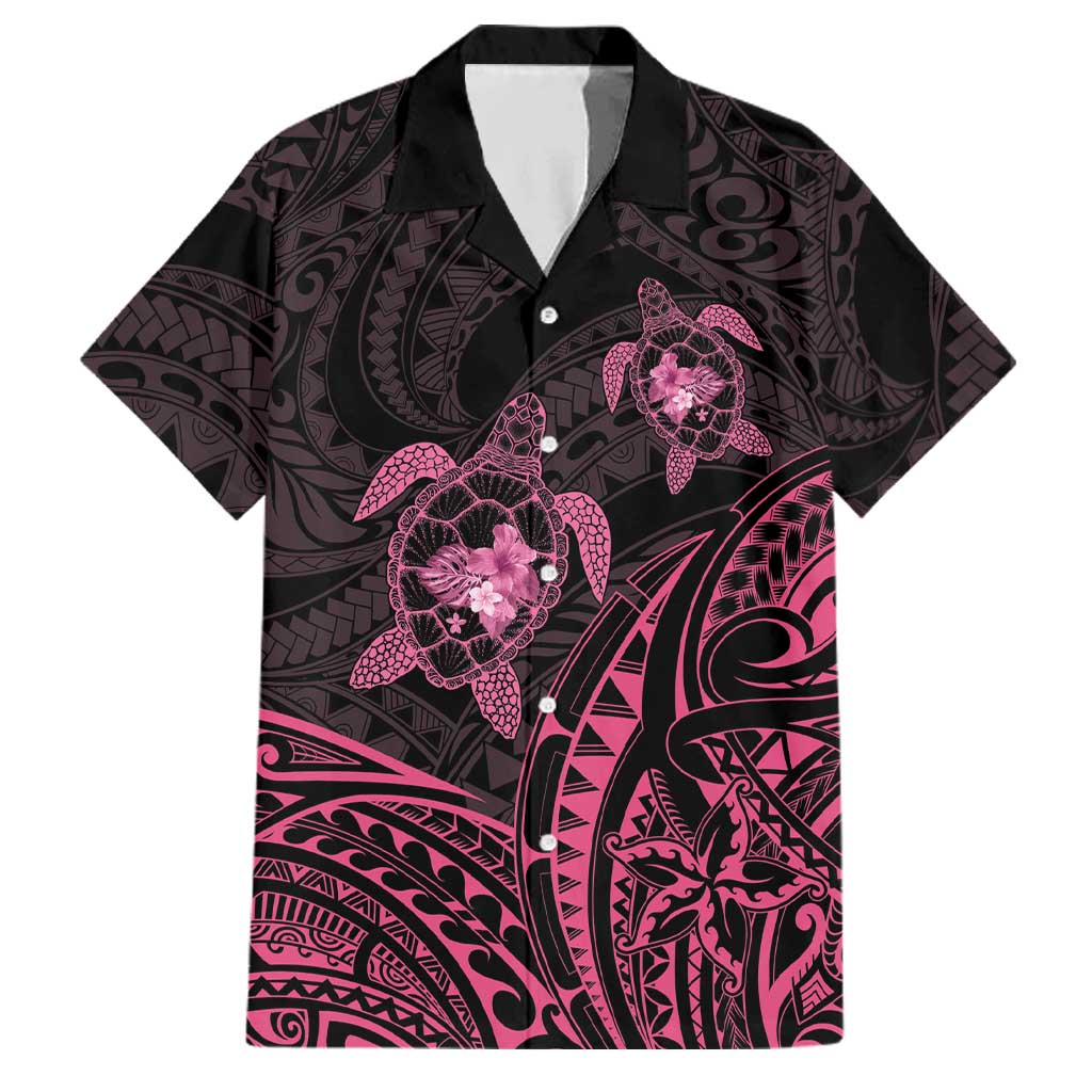 Pink Black Polynesia Floral Sea Turtle Family Matching Puletasi and Hawaiian Shirt - Polynesian Pride