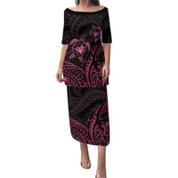 Pink Black Polynesia Floral Sea Turtle Family Matching Puletasi and Hawaiian Shirt - Polynesian Pride