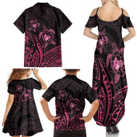 Pink Black Polynesia Floral Sea Turtle Family Matching Summer Maxi Dress and Hawaiian Shirt LT14 - Polynesian Pride