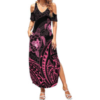 Pink Black Polynesia Floral Sea Turtle Family Matching Summer Maxi Dress and Hawaiian Shirt LT14 Mom's Dress Black - Polynesian Pride