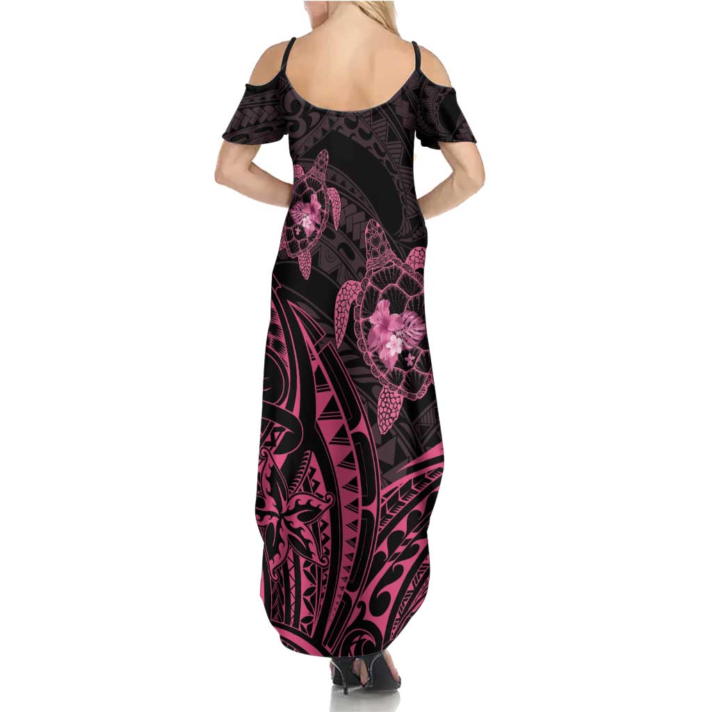 Pink Black Polynesia Floral Sea Turtle Family Matching Summer Maxi Dress and Hawaiian Shirt LT14 - Polynesian Pride