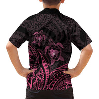 Pink Black Polynesia Floral Sea Turtle Family Matching Tank Maxi Dress and Hawaiian Shirt LT14 - Polynesian Pride
