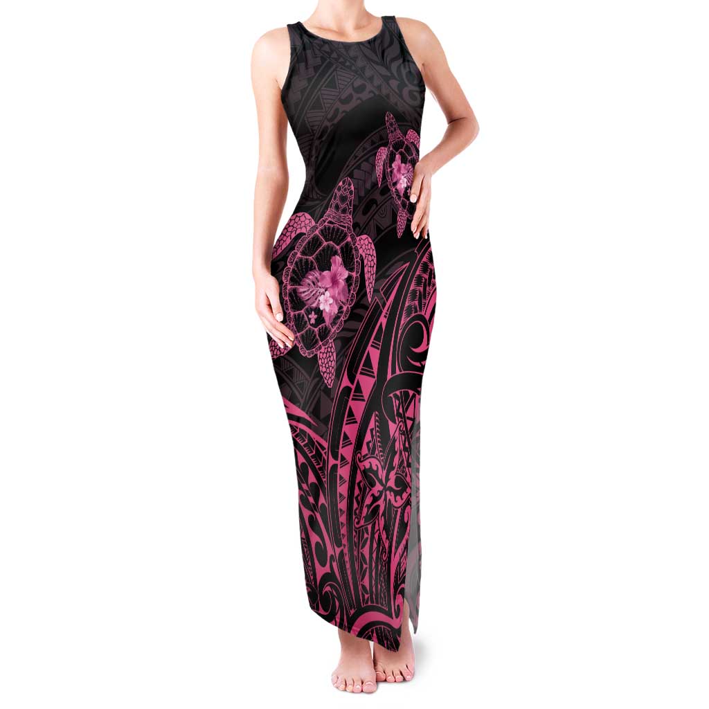 Pink Black Polynesia Floral Sea Turtle Family Matching Tank Maxi Dress and Hawaiian Shirt LT14 Mom's Dress Black - Polynesian Pride
