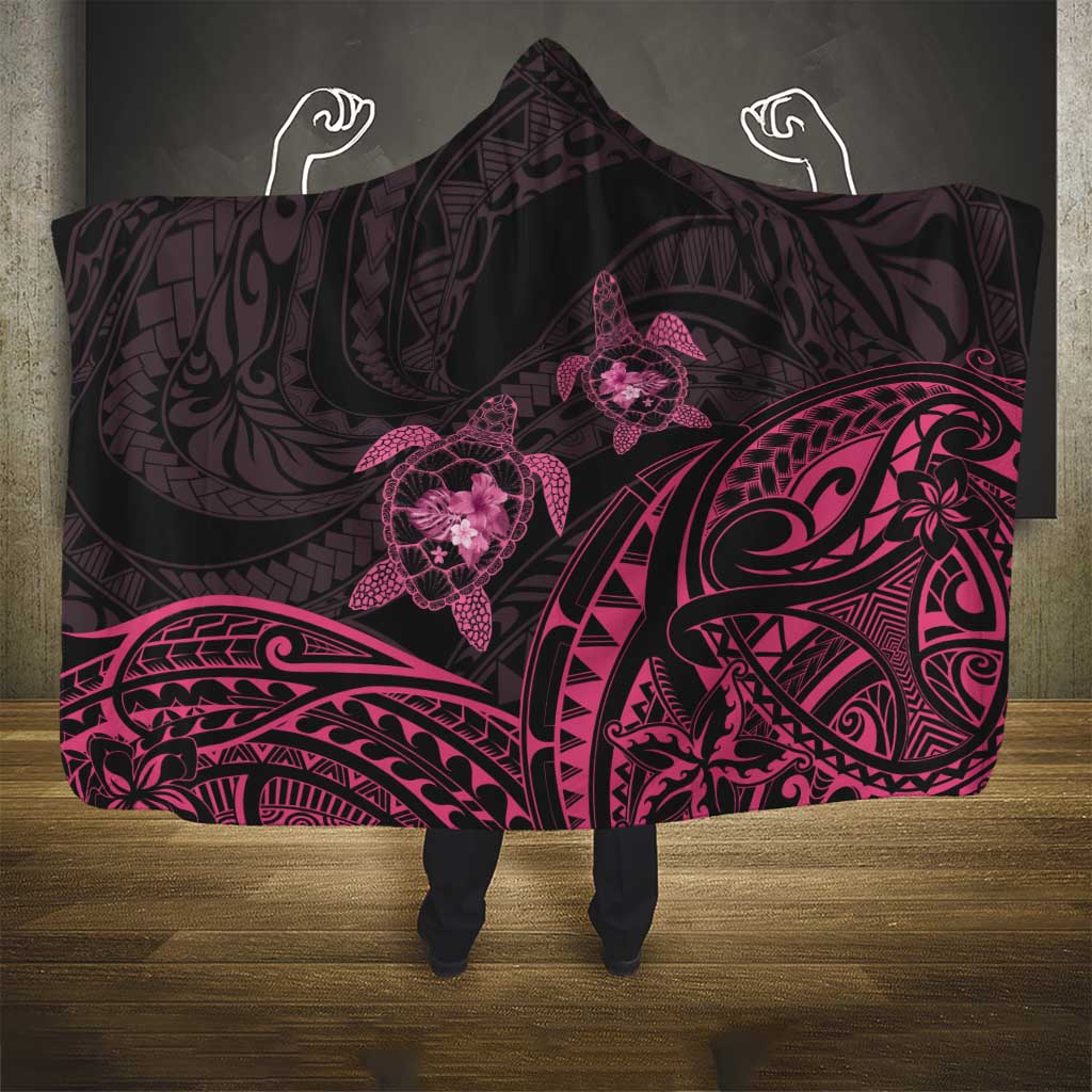Pink Black Polynesia Floral Sea Turtle Hooded Blanket - Polynesian Pride