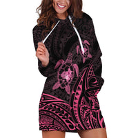 Pink Black Polynesia Floral Sea Turtle Hoodie Dress LT14 Black - Polynesian Pride