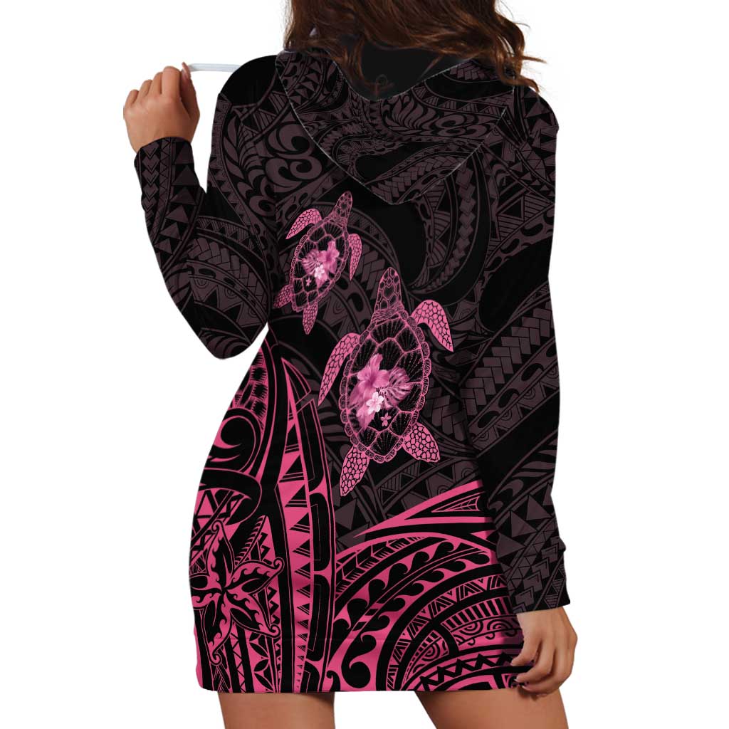 Pink Black Polynesia Floral Sea Turtle Hoodie Dress LT14 - Polynesian Pride