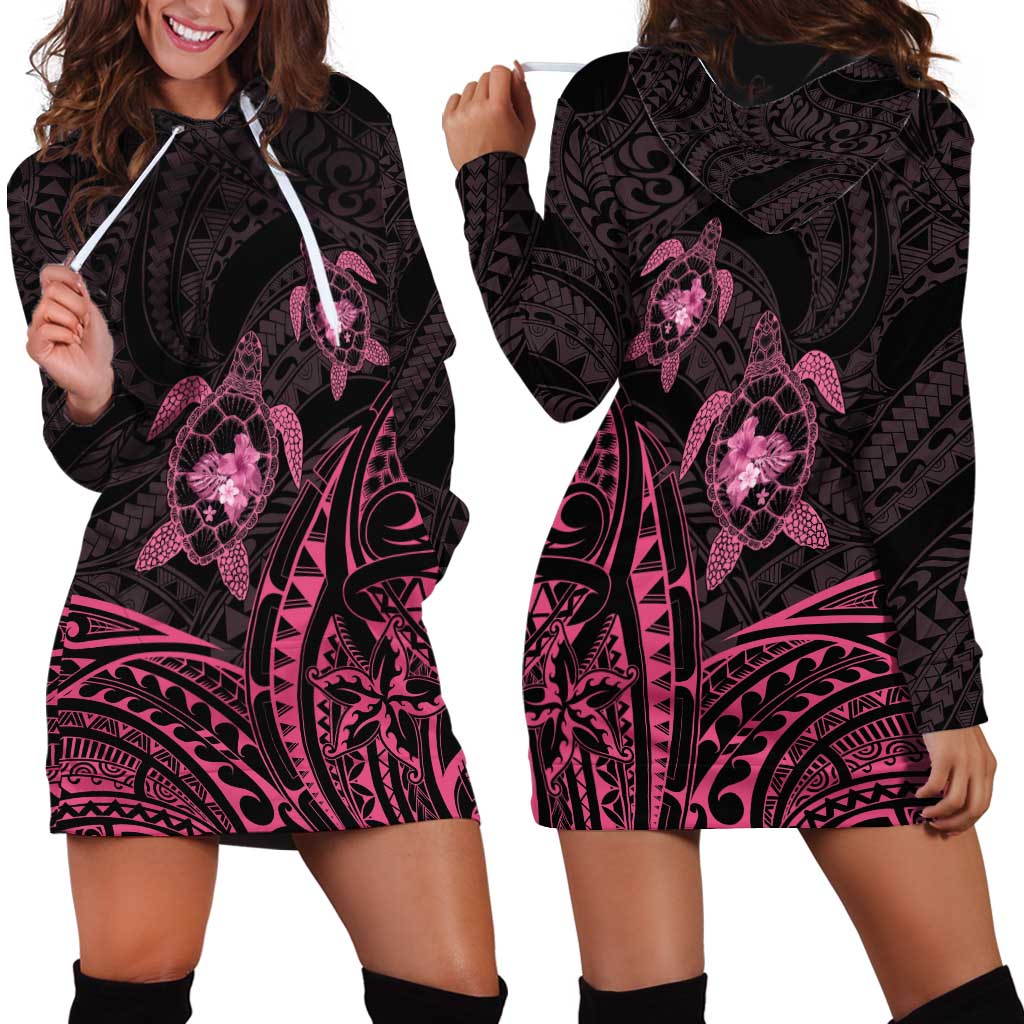 Pink Black Polynesia Floral Sea Turtle Hoodie Dress LT14 - Polynesian Pride