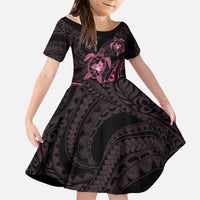 Pink Black Polynesia Floral Sea Turtle Kid Short Sleeve Dress LT14 KID Black - Polynesian Pride