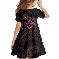 Pink Black Polynesia Floral Sea Turtle Kid Short Sleeve Dress LT14 - Polynesian Pride