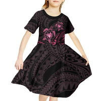 Pink Black Polynesia Floral Sea Turtle Kid Short Sleeve Dress LT14 - Polynesian Pride