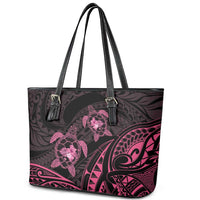 Pink Black Polynesia Floral Sea Turtle Leather Tote Bag - Polynesian Pride