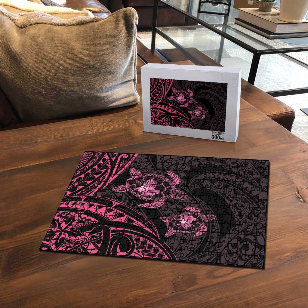 Pink Black Polynesia Floral Sea Turtle Puzzle - Polynesian Pride