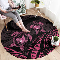 Pink Black Polynesia Floral Sea Turtle Round Carpet - Polynesian Pride