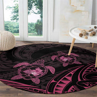 Pink Black Polynesia Floral Sea Turtle Round Carpet - Polynesian Pride