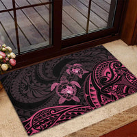 Pink Black Polynesia Floral Sea Turtle Rubber Doormat - Polynesian Pride